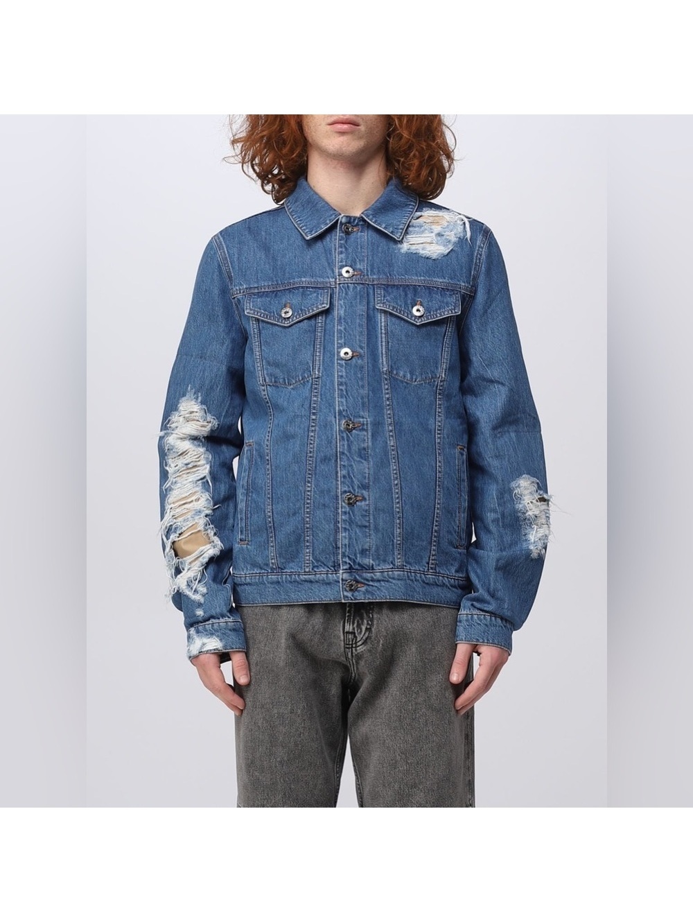 J.W. Anderson Distressed Denim Jacket in Light Blue, Size L New w/Tag 1,050